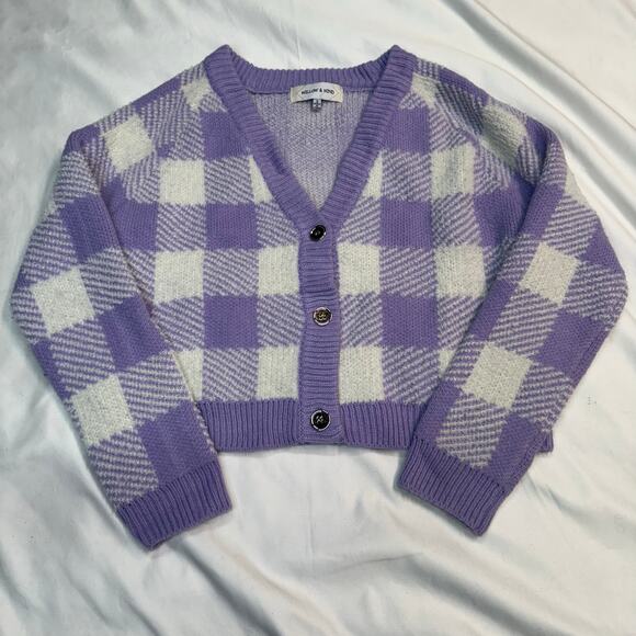 Willow & Wind Purple Plaid Cropped Cardigan Sweater Women’s Size Small - Picture 1 of 4